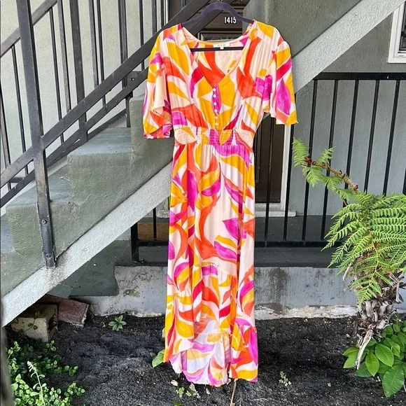 Anthropologie Abel the Label High Low Maxi Dress Wedding Guest Resortwear Sz M - Picture 2 of 8